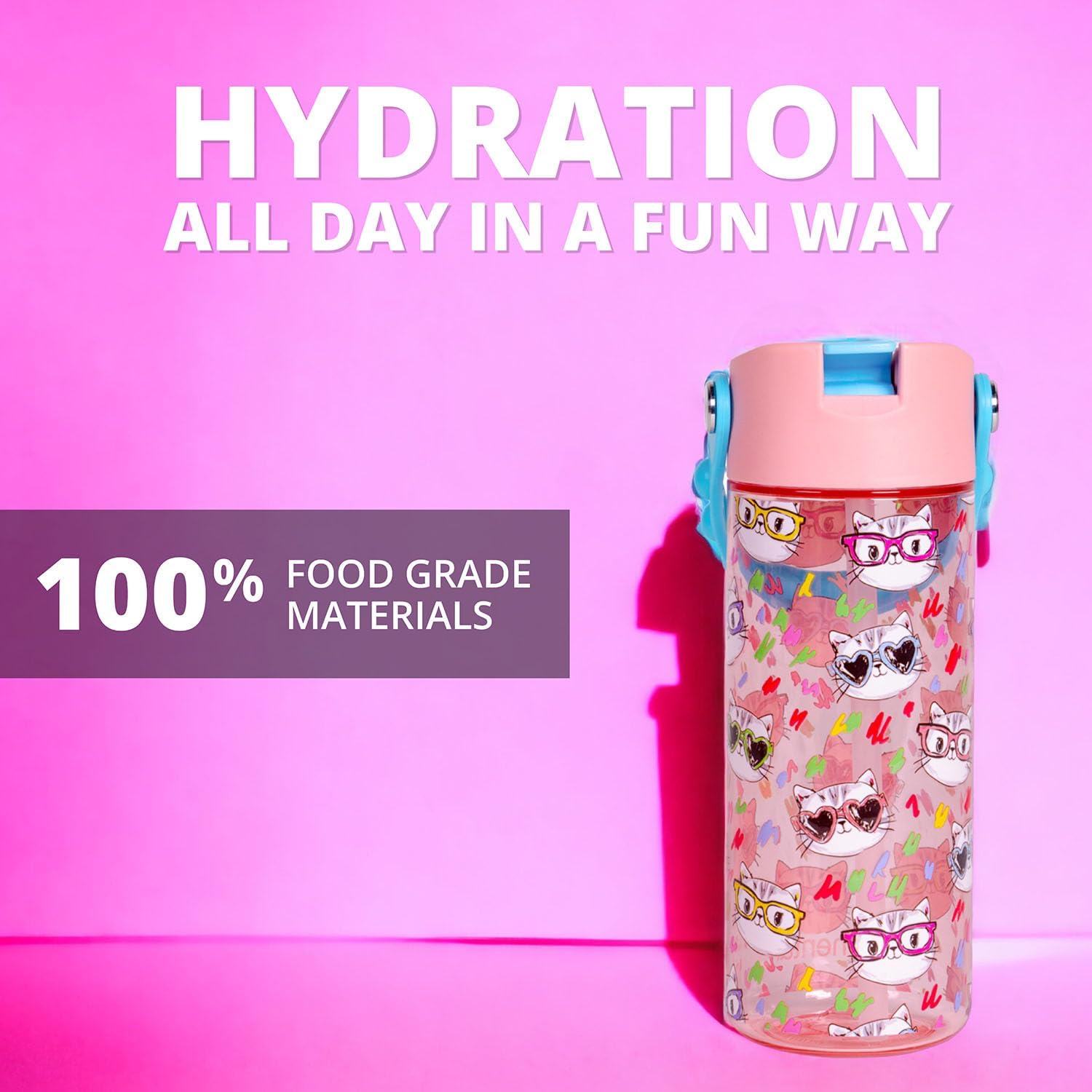 Elemental Water Bottles for Kids - Splash Kids Water Bottle for School with Pop-it Handle - BPA Free Tritan Plastic Water Bottle with Straw Leak Proof when Spout is Closed -Stylish Cat - 18oz - Image 6