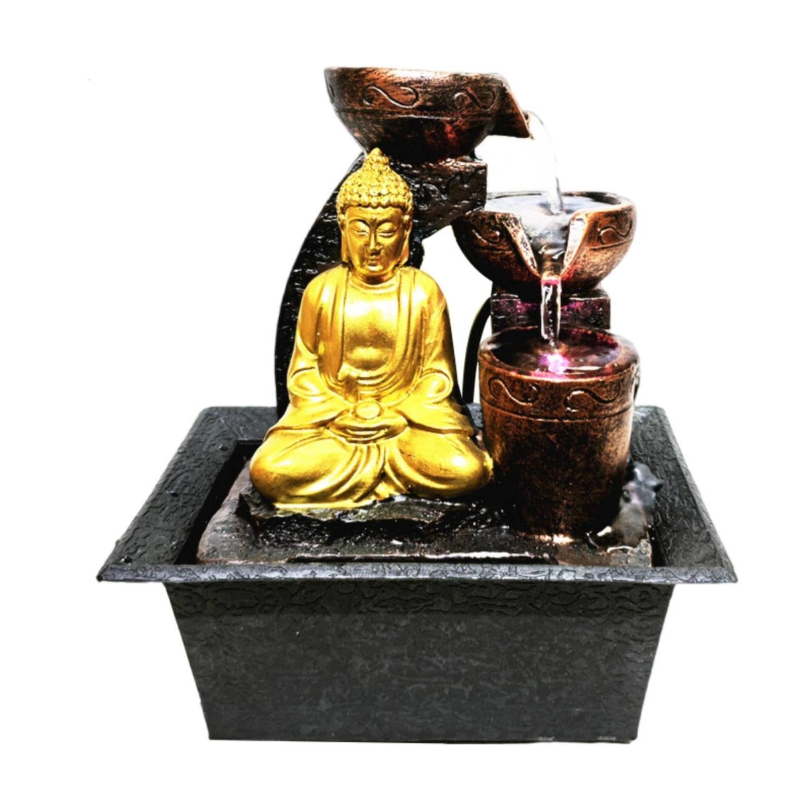 Layered Buddha Fountain with Black Tray Compact Buddha Statue Fountain Sculpted Small for Buddhists, Meditators, Altar, Tea Room, Office, Desk, UK Plug-image-35