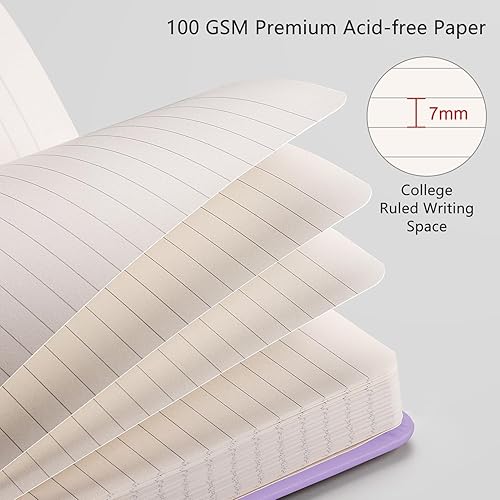 Miniatura 3 de RETTACY Cuaderno rayado de tapa dura, paquete de 2 cuadernos de escritura A5 con 376 páginas numeradas, papel grueso de 3.53 ozm, 5.75 x 8.38