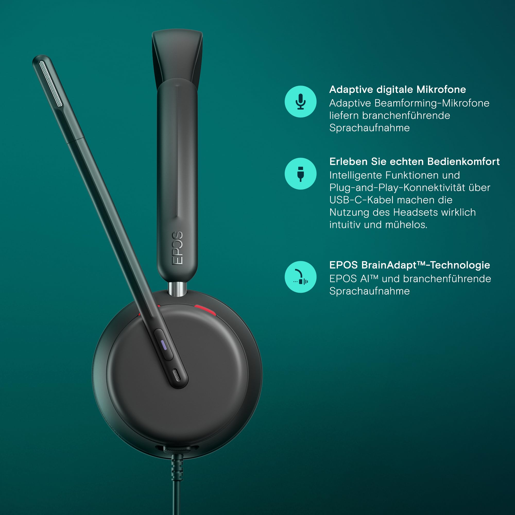 EPOS IMPACT 860T ANC - Doppelseitiges kabelgebundenes Headset mit Active Noise Cancelling, Microsoft Teams zertifiziert, USB-C & USB-A, Super Wideband, ideal für Büroanrufe, Zoom, Home & Hybrid Work