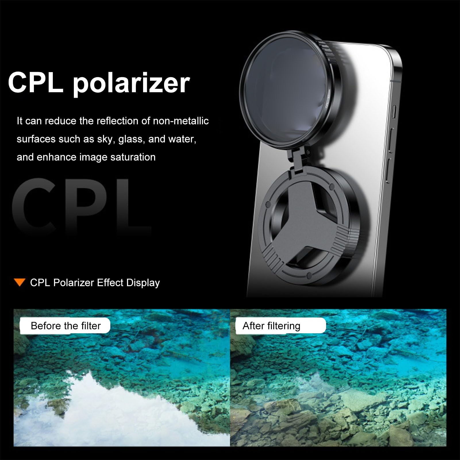 Cuifati Filtro Magnetico per Telefono da 52 Mm, Filtro Stellare Polarizzatore CPL per Smartphone con Clip Universale, Design Ruotabile per (Lente Polarizzata Lente Starlight)