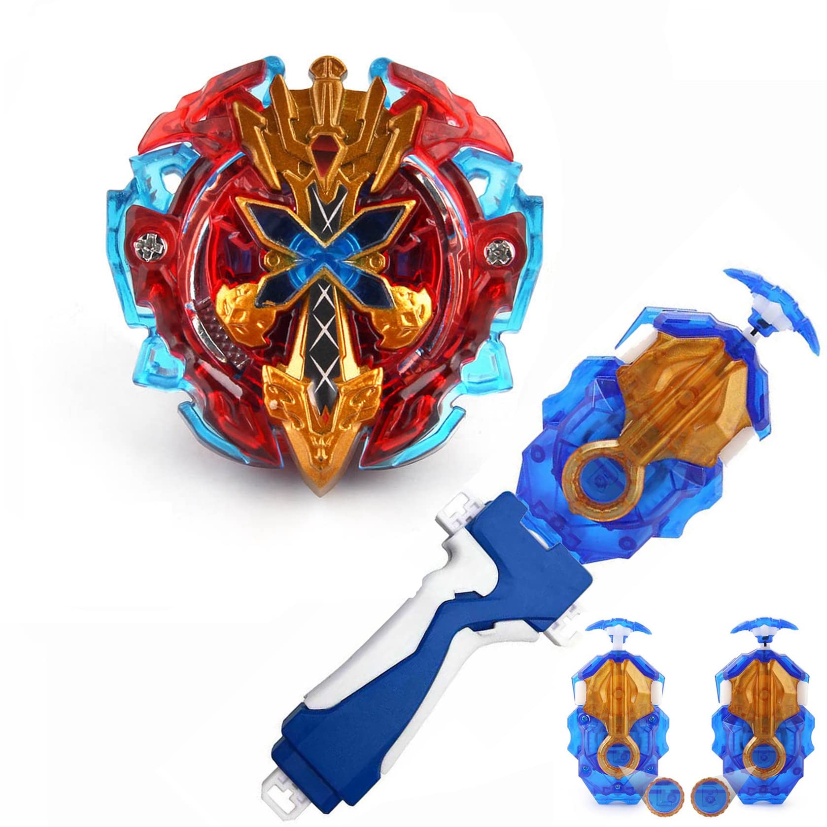 Bays Battling Tops Burst Booster B-48 Xeno-Xcalibur Xcalius Excalibur B-184 Launcher LR Left Right Spin DB Layer System B-11 Bey Launcher Grip Metal Fusion Starter String Spinning Top Toys Set (B-48)