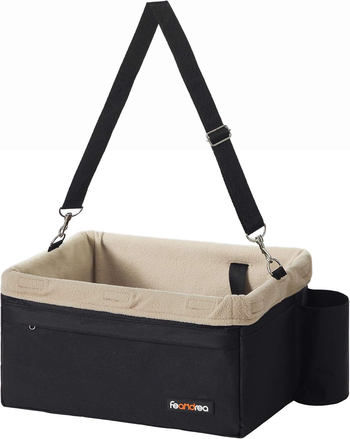 FEANDREA Dog Car Seat, Pet Booster Seat for Small Dogs up to 26 lb, with Adjustable Straps, Removable Washable Fleece Liner, 4 Pockets, for Front Seats, Back Seats, Black and Beige UPBS042B01 : Pet Supplies