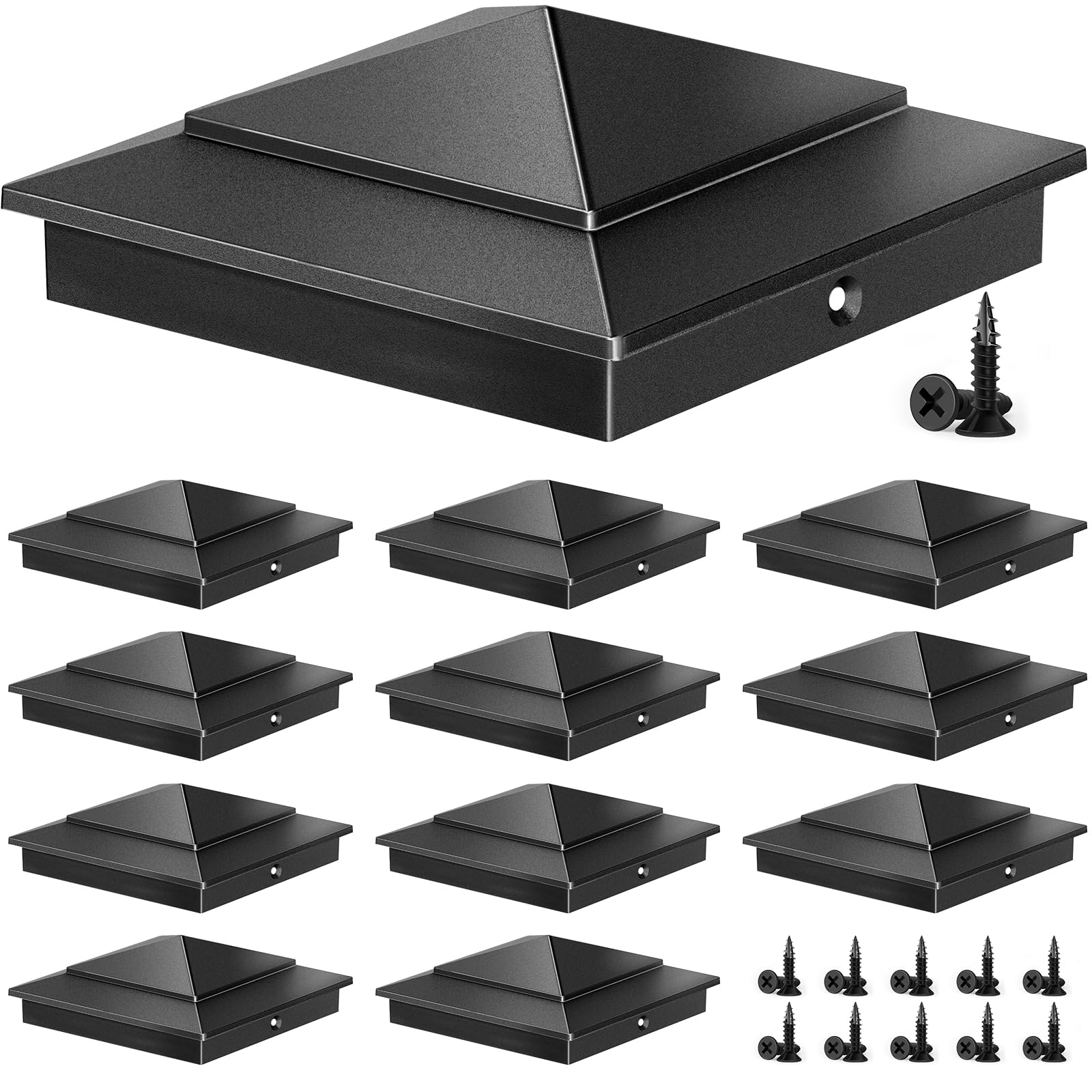 6" x 6" Aluminum Pyramid Post Caps Fits Actual 5.5" x 5.5" Wood/Cedar Posts, 12-Pack Unbreakable Fence Post Caps Cover for Outdoor Fences, Decks, Mailbox Posts