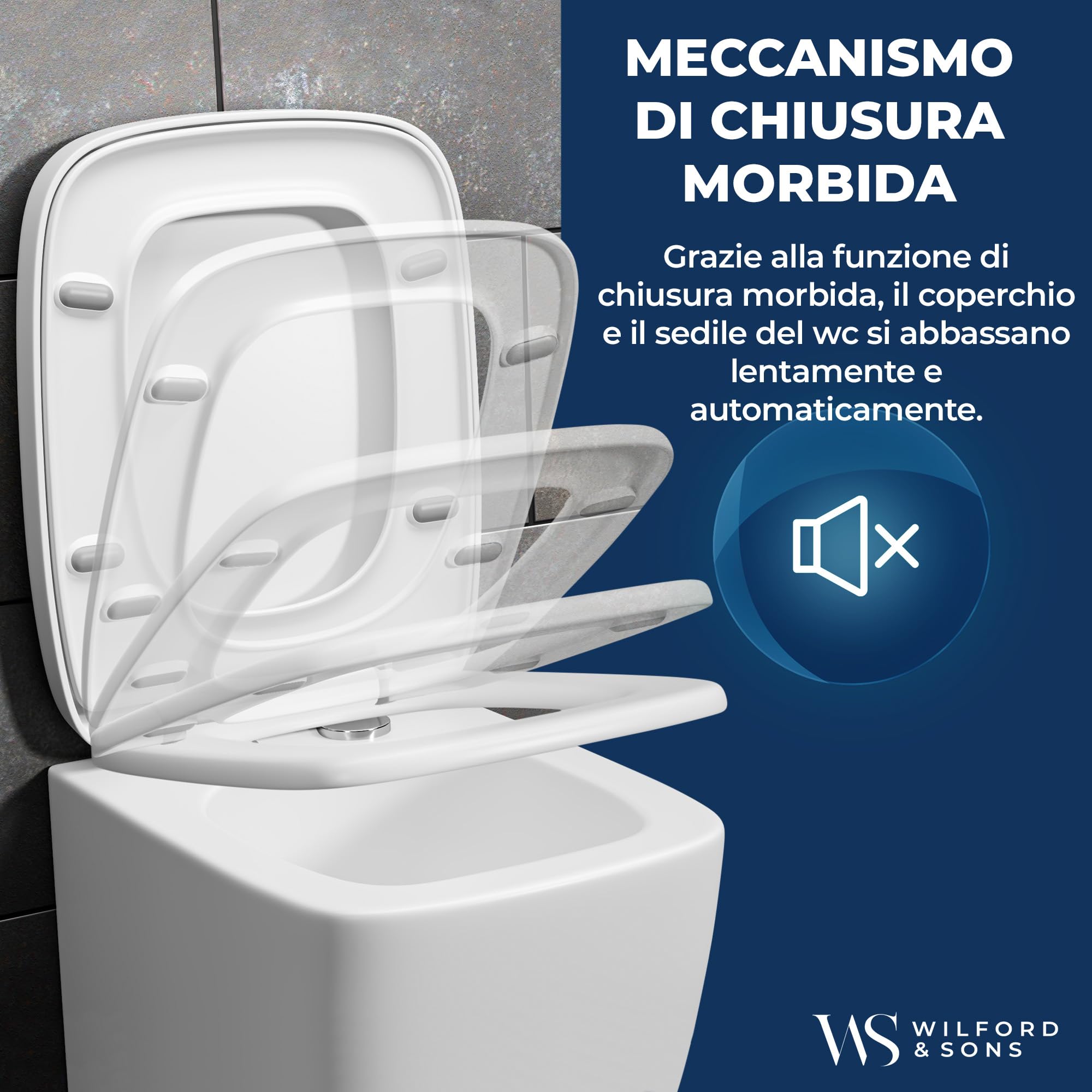 Wilford & Sons PREMIUM Coperchio del WC - Sedile WC con Chiusura Ammortizzata - Copriwater D-Form Bianco - Sedile del water di alta qualità - Sedile WC removibile - Sedile per toilette in Duroplast