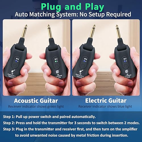 Miniatura 24 de Sistema de guitarra inalámbrico de 2.4 GHz, receptor transmisor inalámbrico de audio recargable para guitarra, bajo, instrumentos eléctricos, Negro