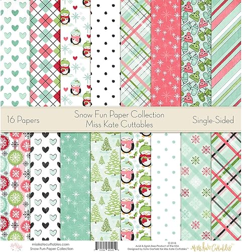 Miniatura 4 de Miss Kate Cuttables Paquete de papel de patrón – Snow Fun – Scrapbook Premium Specialty Paper de una cara de 12 x 12 pulgadas, colección incluye 16