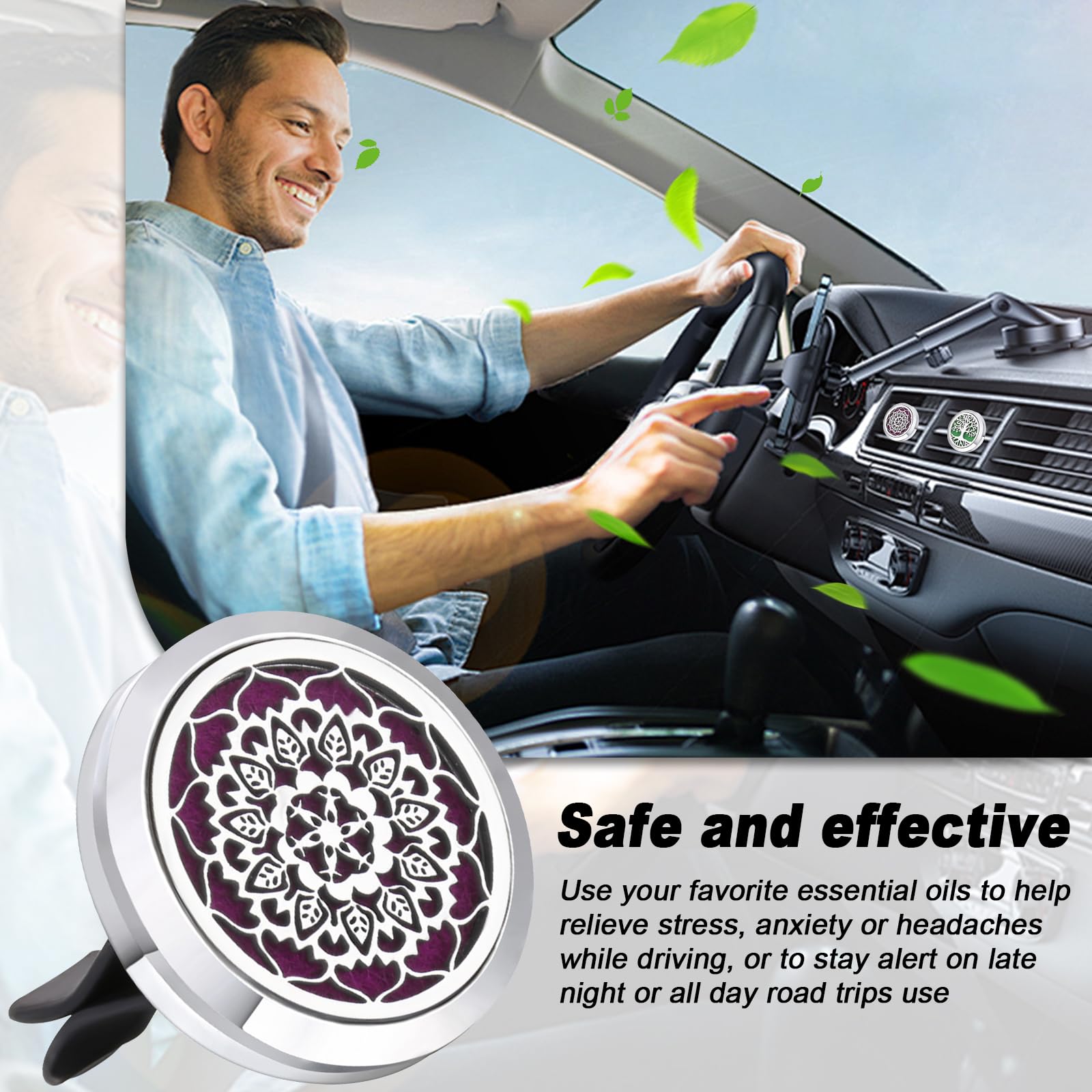 Diffusore di Oli Essenziali per Auto in Acciaio Inossidabile con 20 Feltrini Lavabili - Aromaterapia
