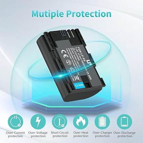 Miniatura 4 de LP LP-E6, LP-E6N - Paquete de 2 baterías de repuesto de 2600 mAh para Canon EOS R6 R5 R 90D 80D 70D 60D 60DA 6D 6D Mark II 5D Mark IIIIIIV 5DS 5DS R