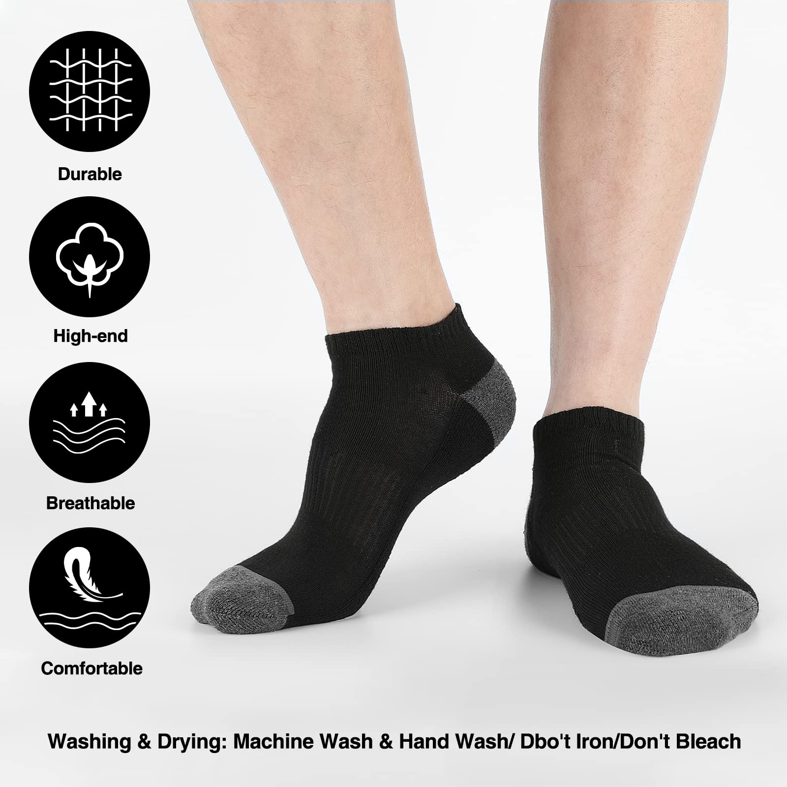 COOVAN Paquete de 10 calcetines de corte bajo para hombre, con cojín atlético, calcetines casuales