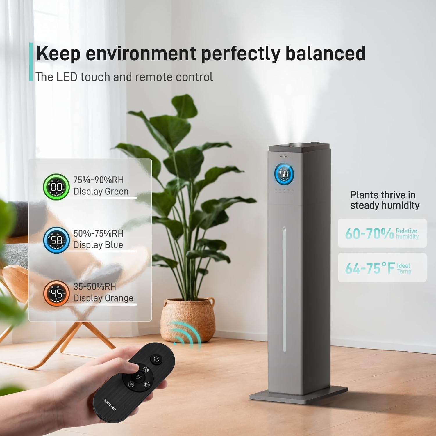 Evaporative Humidifier, 13L/3.4 Gal Smart humidifiers for bedroom with Aroma Diffuser, 12H Timer, Remote Humidity Contro, Dual core 5 Mist Modes, Quiet Humidifier for Baby Plant Home Office