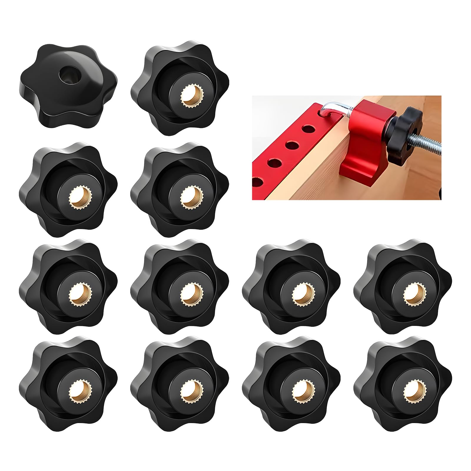 12Pezzi Dado Maniglia a Stella M6, 32 Mm Diametro Esterno Dadi Con Manico, Dadi Di Serraggio Plastica Zigrinato Manopole Attraverso Il Foro Rame Core Per Macchine, Mobili, Apparecchiature Elettroniche