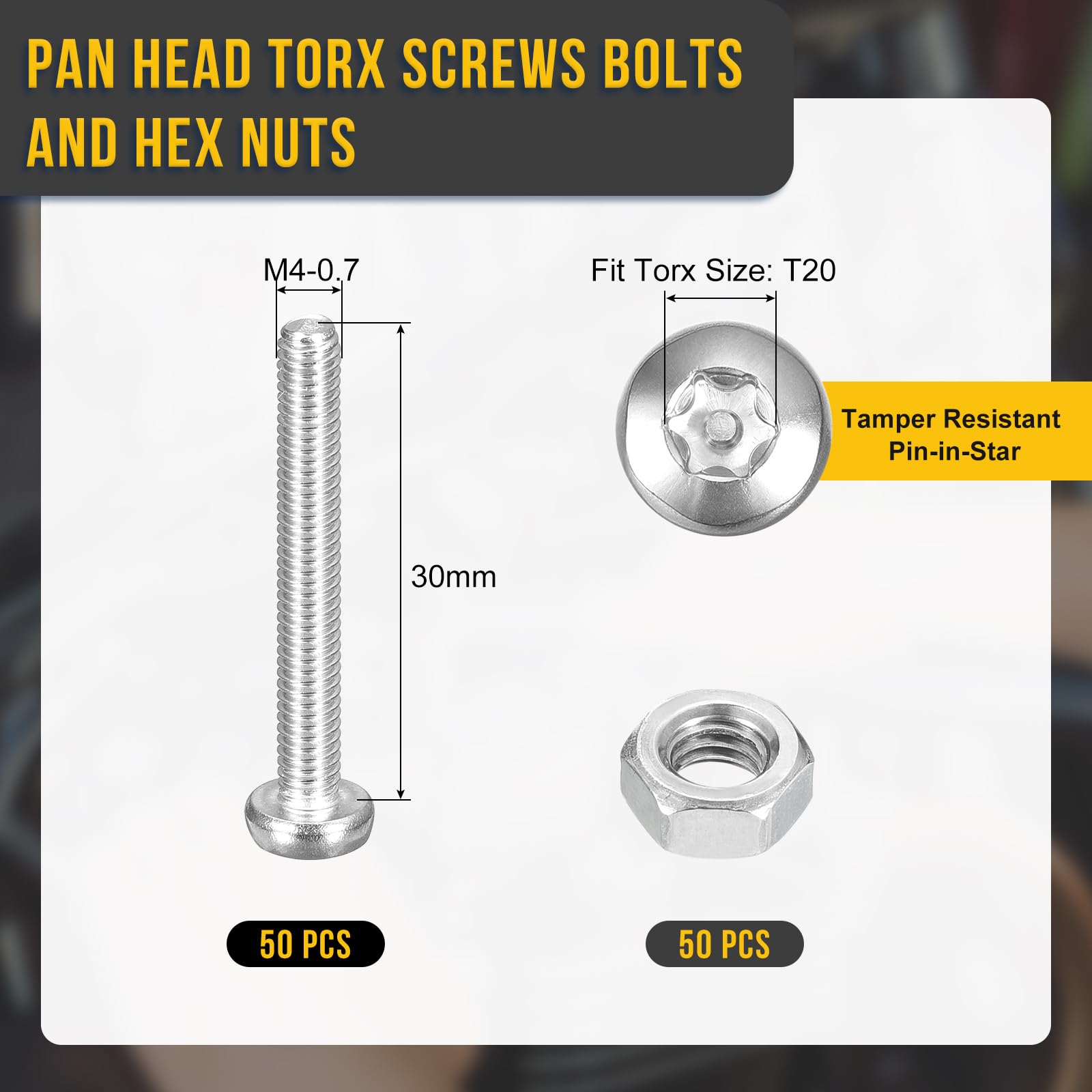 DTGN M4x30mm Pan Head Torx Security Screws, 100Pack, Good for Machinery - Image 2