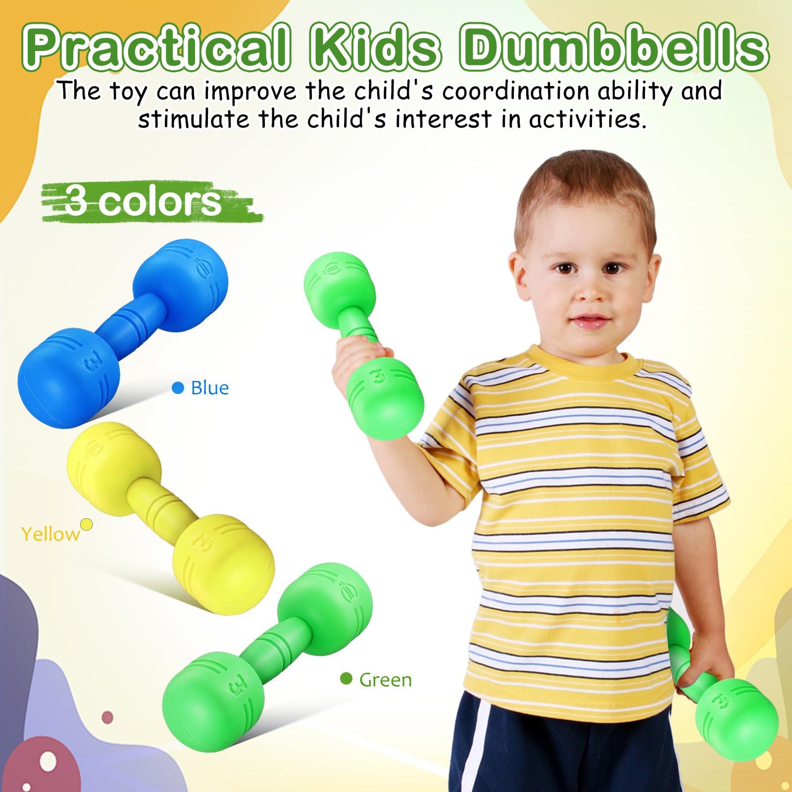 Supvox Kinderhanteln mit Sound: 3 Paar PVC Fitness Spielzeug Hanteln für Kinder 4–8 Jahre, Leichtes Sport- und Bewegungstraining Set für Zuhause, Schule und Kindergarten