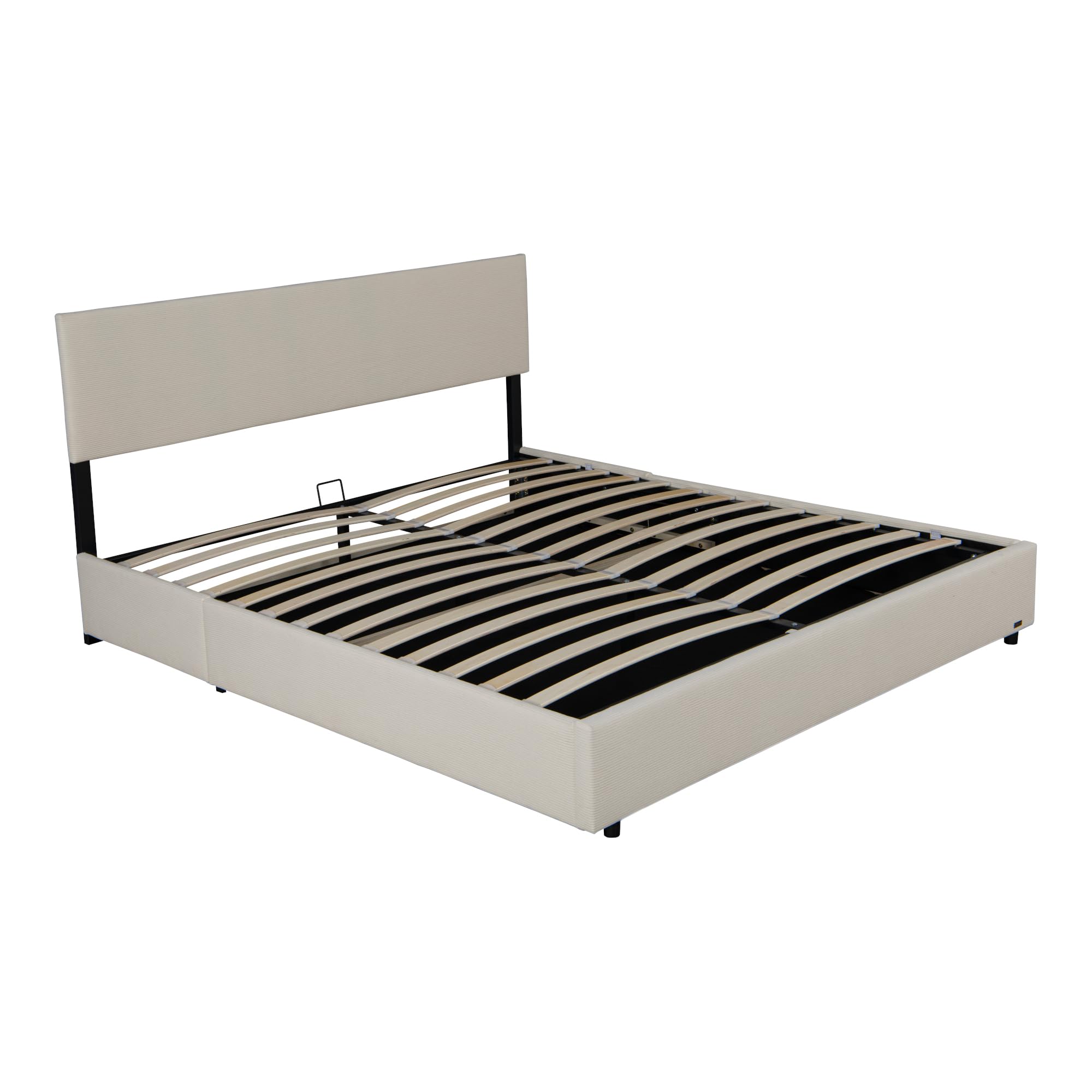 Corium Letto Contenitore con Apertura a Ribalta Letto Matrimoniale 160x200 cm Struttura a 2 Piazze con Spazio di Stoccaggio e Testiera Rivestimento in Velluto a Coste - Beige