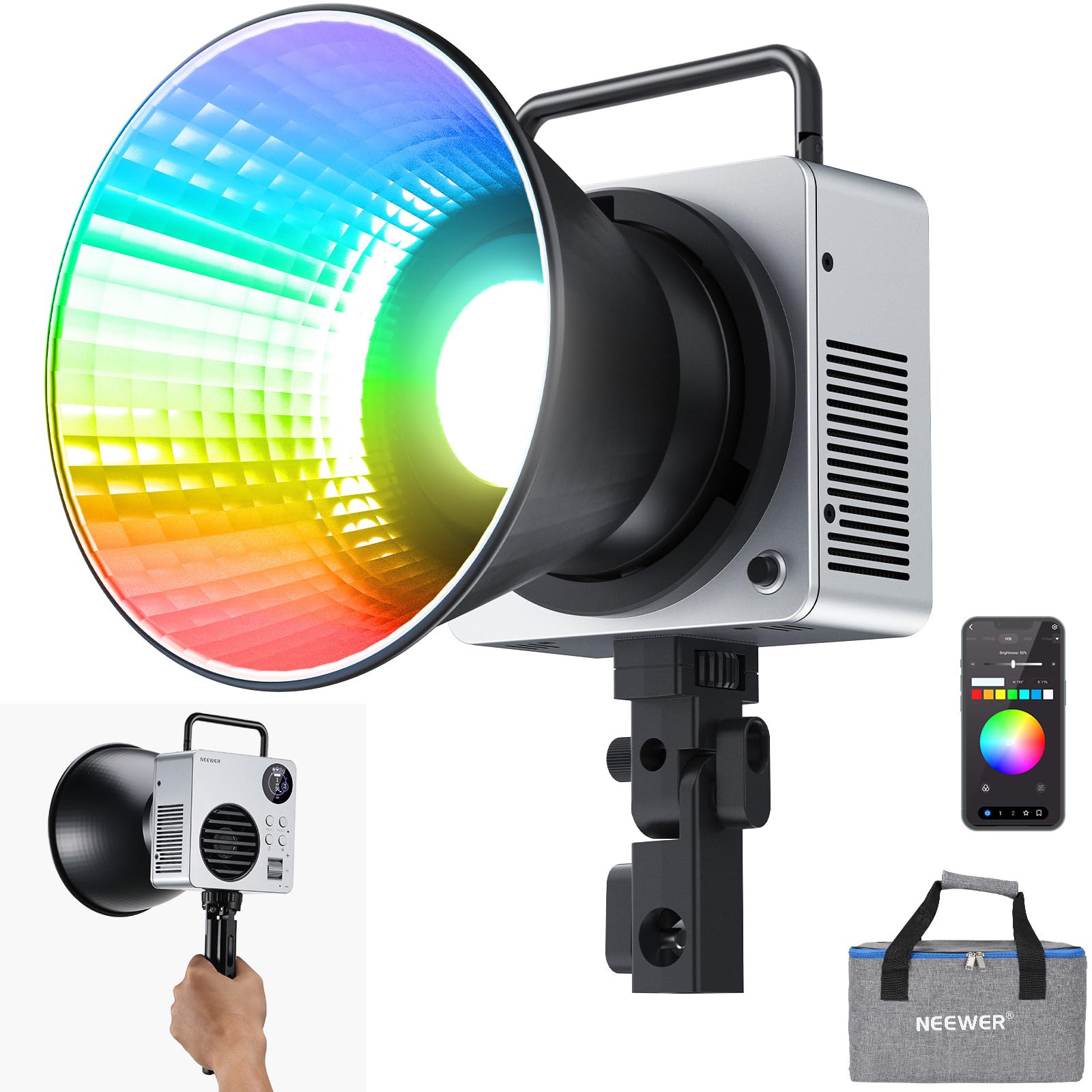 NEEWER HB80C RGBWW LEDビデオライト 撮影用ライト 80W 高輝度定常光 72Whバッテリー 100W PD急速充電