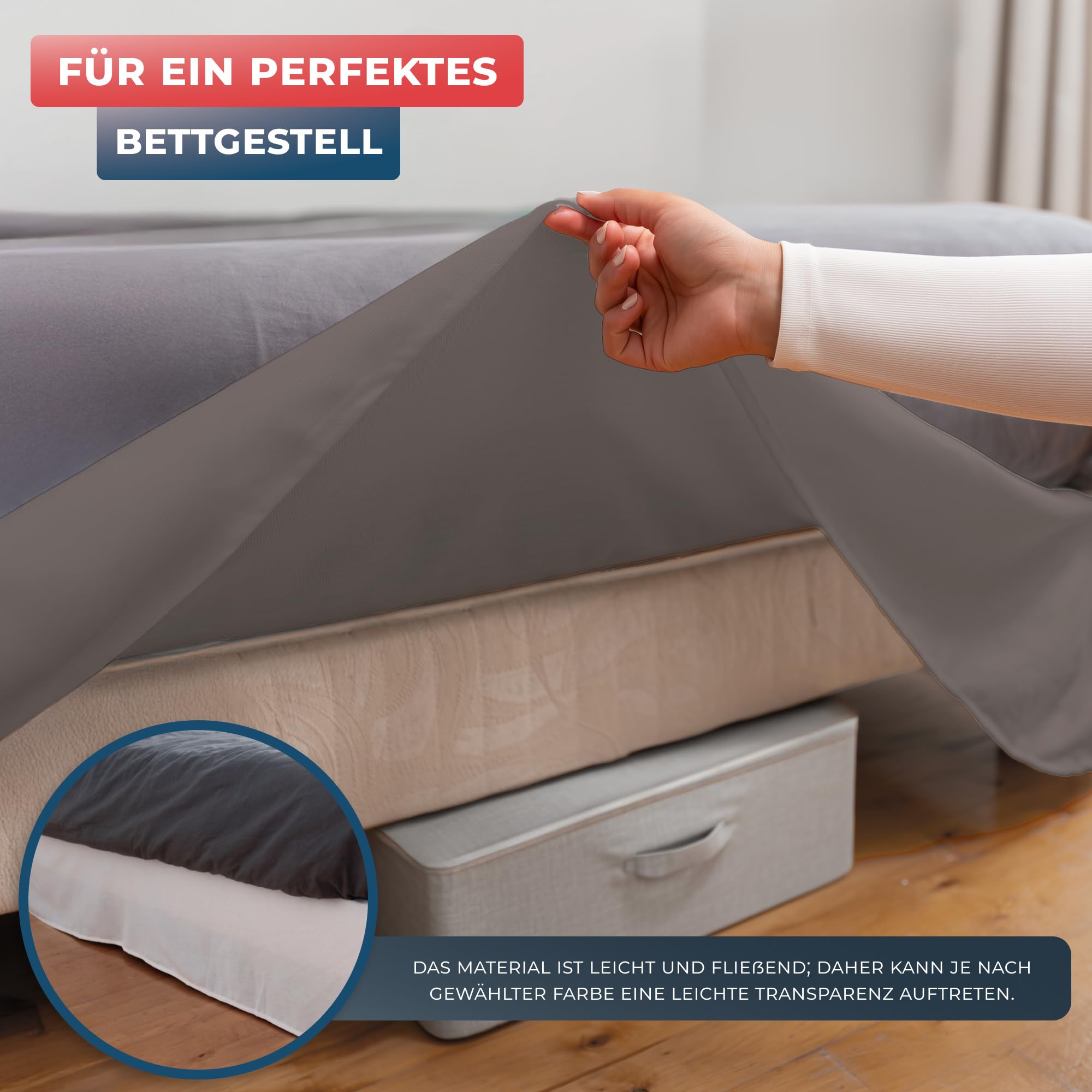 Bettumrandung für Boxspringbett 180 x 200 cm – Bodenlange Betthusse Taupe