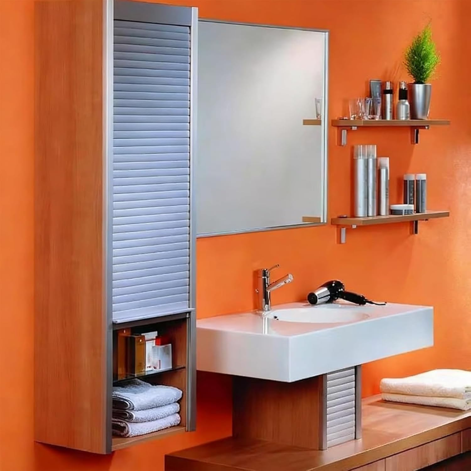 Tambour Door Kit，Aluminum Alloy Tambour Door, Flexible Pull-Down Sliding Roll Up Gate Kit for Kitchen Cabinet, RV, Motorhome, Office, Hotel(65x70cm(25.6x27.6))