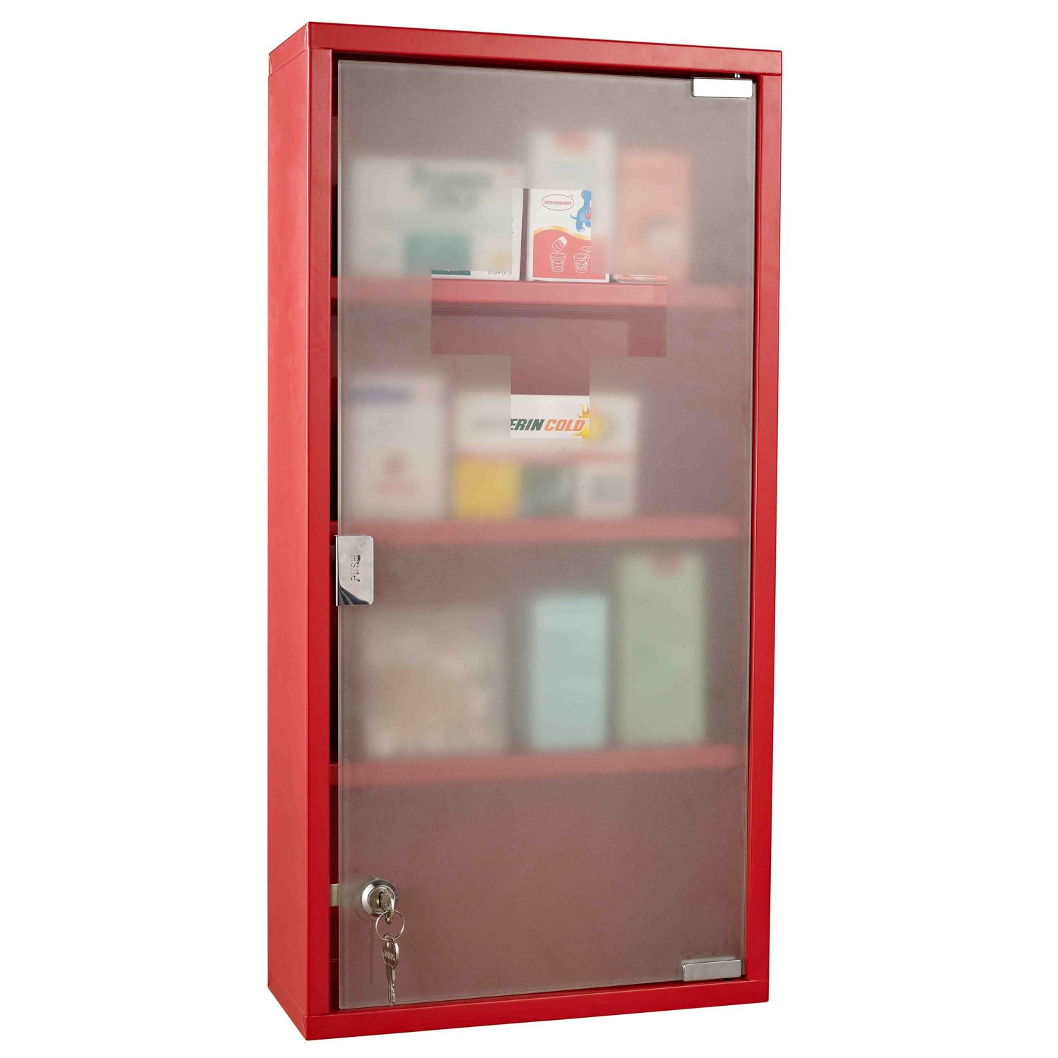 HOMCOM Armario de Medicinas Botiquín Gabinete de Primero Auxilios 4 Estantes 30x12x60cm Caja Colgante de Pared Medicinas con Cerradura