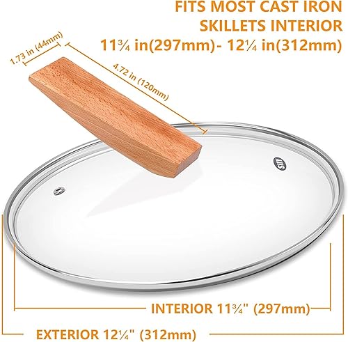 Miniatura 2 de Tapa universal de vidrio templado con perilla de tapa de madera con cabeza de pescado grueso, tapa para olla de cocción lenta, transparente, sin