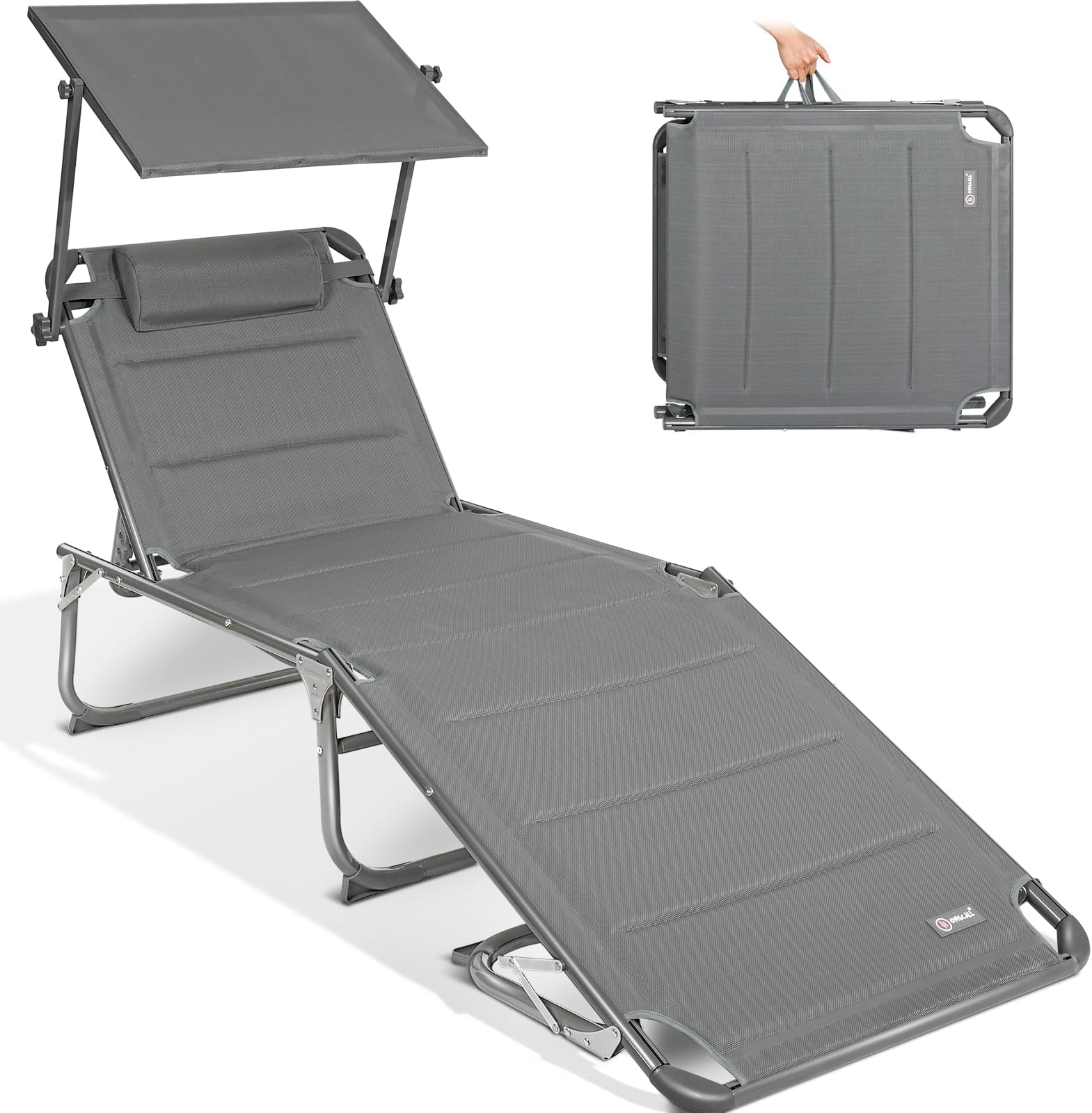 Homecall XXL Aluminium Sun Lounger with Sun Roof Three-Legged Beach bed 200x70 cm Maximum Load 150 kg, Red textilene, Quick Dry Foam