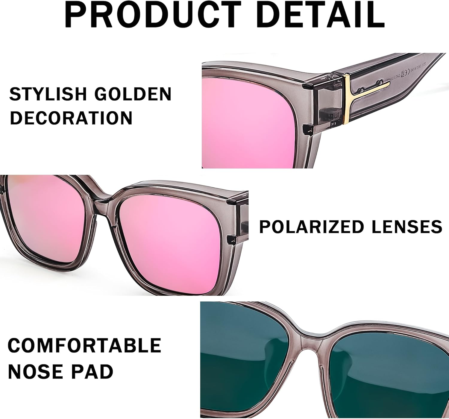 SIPHEW Mirrored Sunglasses Polarized Fit Over Glasses for Women - Trendy Large Square w UV400 Protection Sun Glasses