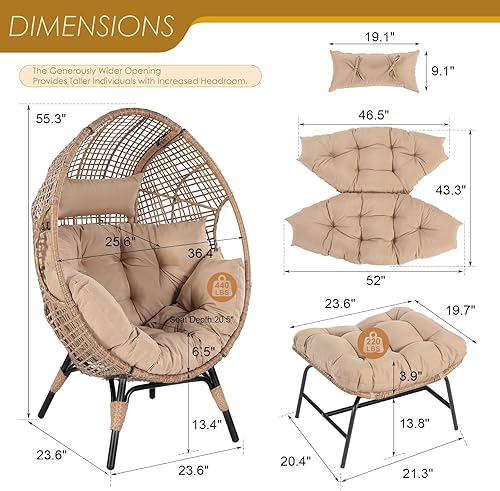 Miniatura 2 de NICESOUL Silla de huevo para interiores y exteriores, silla de descanso grande con otomana, asiento acolchado cómodo de gran tamaño para jaula de