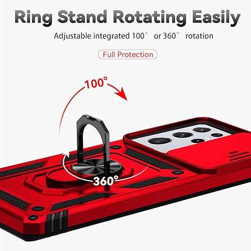 Miniatura 5 de Funda para Galaxy S21 Ultra, S21 Ultra, con funda para cámara, grado militar de 16 pies. Funda protectora a prueba de caídas con soporte magnético
