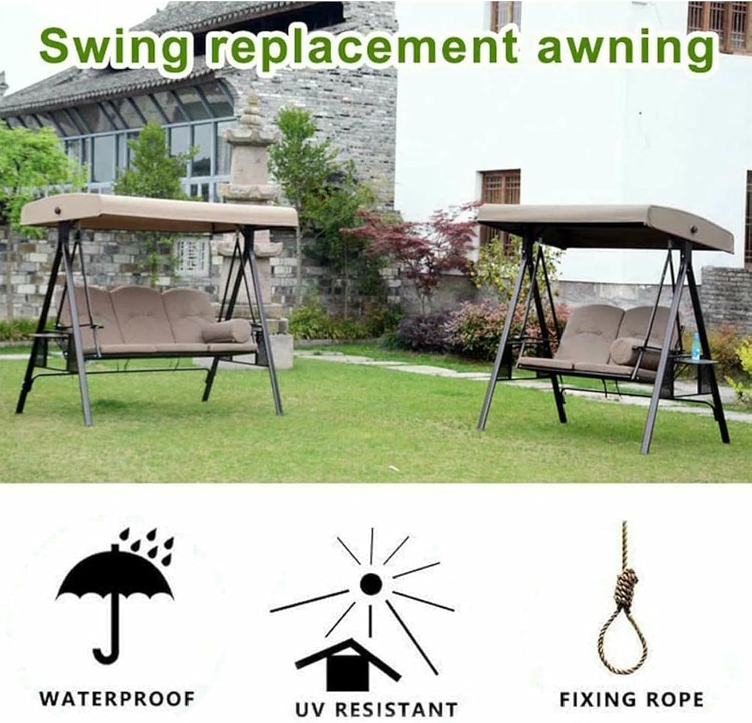 Home Solar Roof for Swing: 3 -Seat Hammock Replacement Awning, Water Repellent and UV Protection for Outdoor Use in The Garden, Durable Canvas