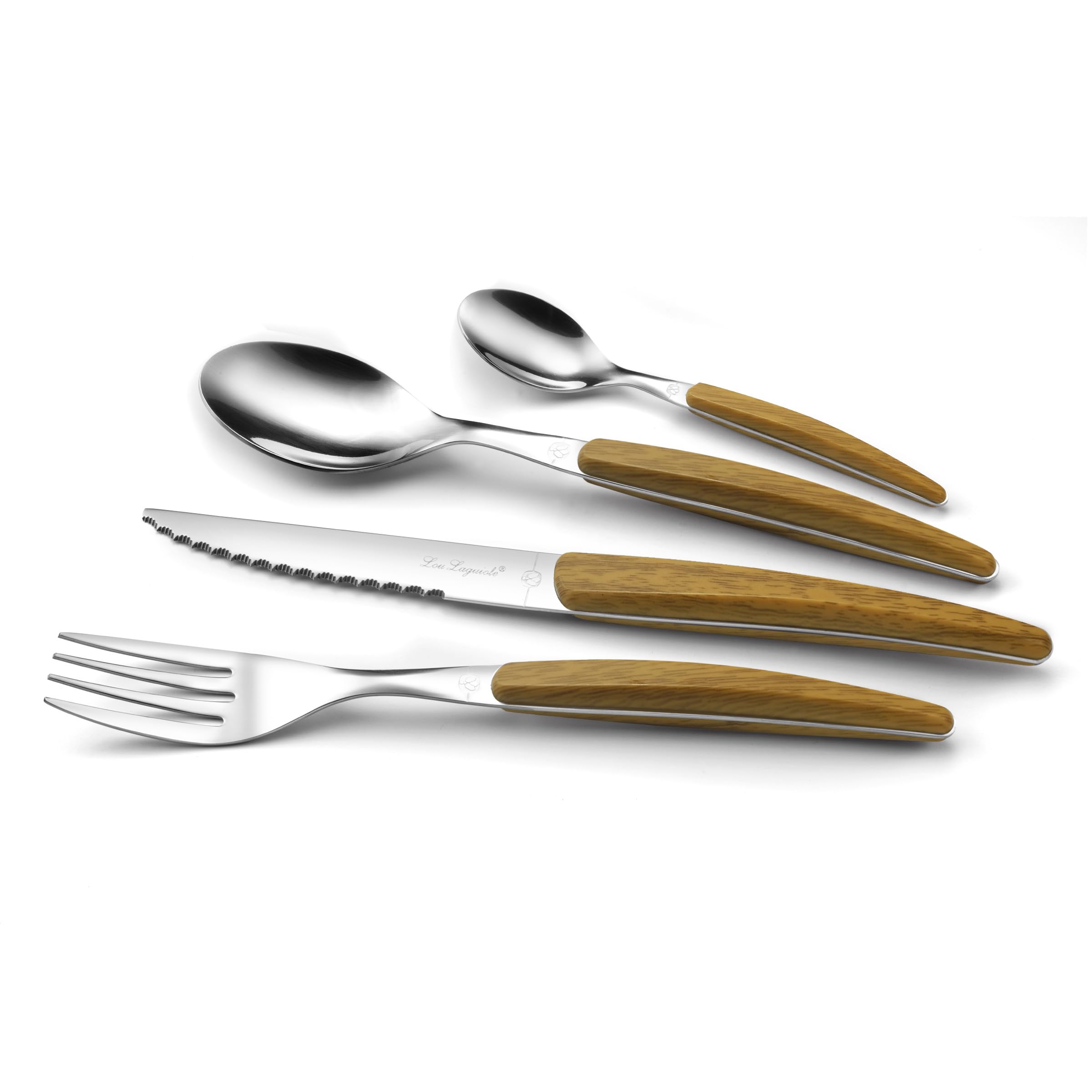 LOU LAGUIOLE - Set di posate da 24 pezzi per 6 persone - Montana Nature - 18/0 acciaio inox, finitura lucida - effetto legno