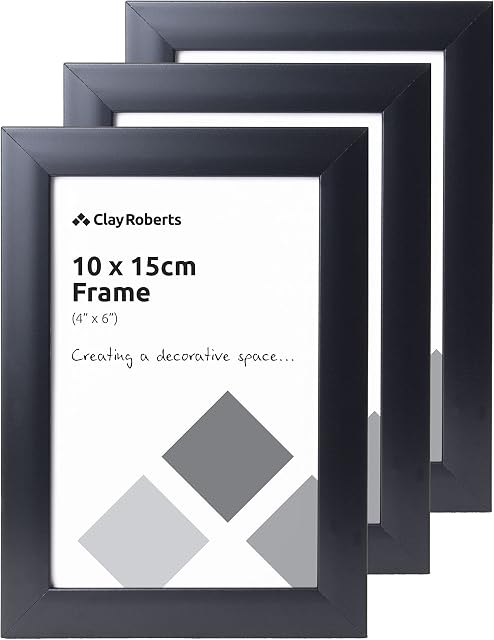 Clay Roberts Photo Picture Frames 6 x 4, Black, Pack of 3, Freestanding and Wall Mountable, 10 x 15 cm, 6x4 Picture Frame Set