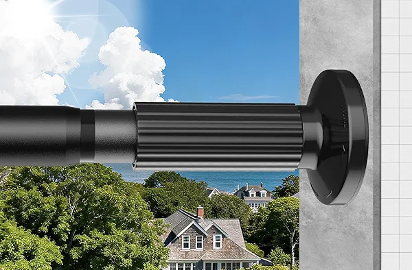 Tension Curtain Rod 51-166 Inch, Extra Long Outdoor Curtain Rod for Patio Window Bathroom, No-Drill Dual-End Adjustable Spring Shower Rod, Easy to Install Never Rust, Rod Diameter 1.26In, Black