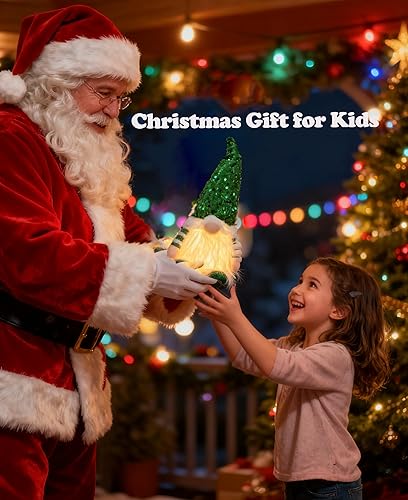 Miniatura 6 de Decoraciones de gnomos de Navidad iluminados de 12 pulgadas, lindos sombreros rojos y verdes de Papá Noel, muñecos de felpa para decoración de