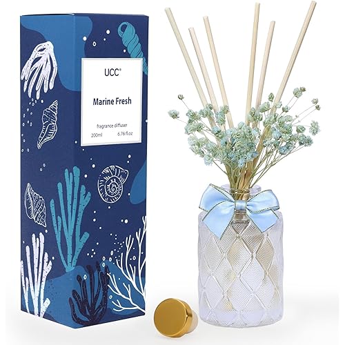 UCC Premium Reed Diffuser Set with Preserved Flower Reed Sticks, 6.76 fl oz Highly Scented Room Diffuser Home Fragrance Essential Oil Reed Diffuser for Bedroom Bathroom Home Décor Office