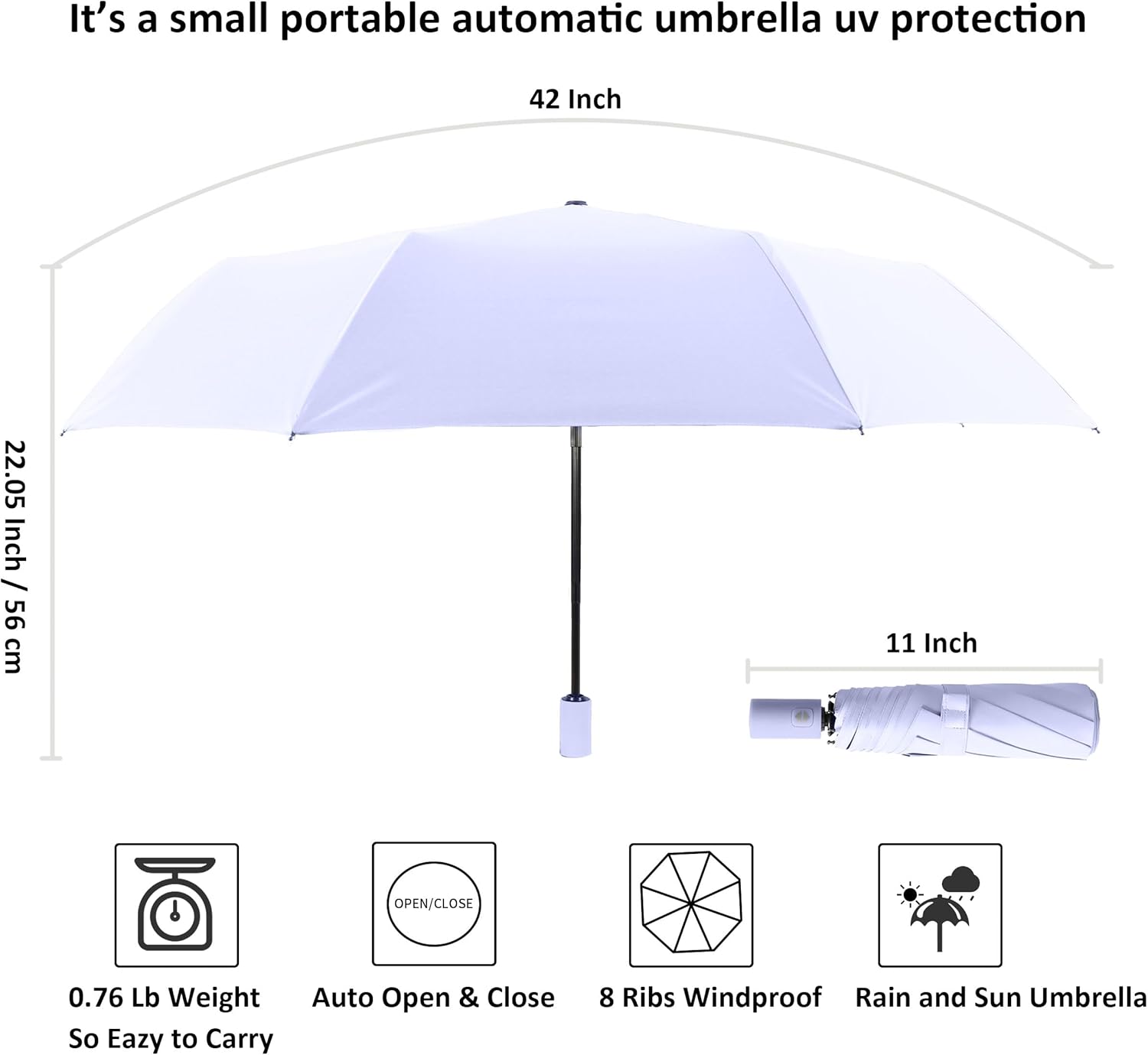 BAODINI Small UV Protection Travel Umbrella Compact for Rain and Sun UPF 50+ Windproof Portable 42 inch Umbrella for Women and Men - Image 4