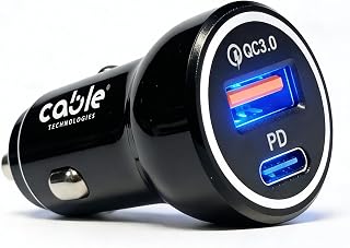 Cable Technologies Car Charger USB C 38W, PD 20W QC 3.0 18W, Dual Port Charger Fast Charge for iPhone 17 16 15 14 13 Pro Max, Samsung S26 S25 S24 S23 Ultra, iPad