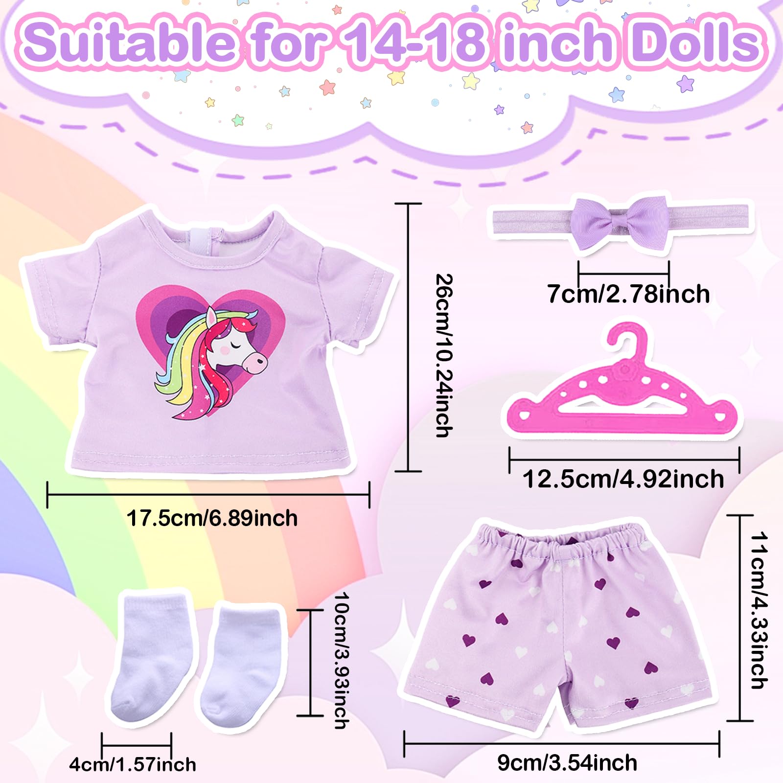 Lot De 5 Tenues Pour Poupée 30-43 Cm – T-shirt Panda, Short, Bandeau, Cintre, Chaussettes – Cadeau Enfant