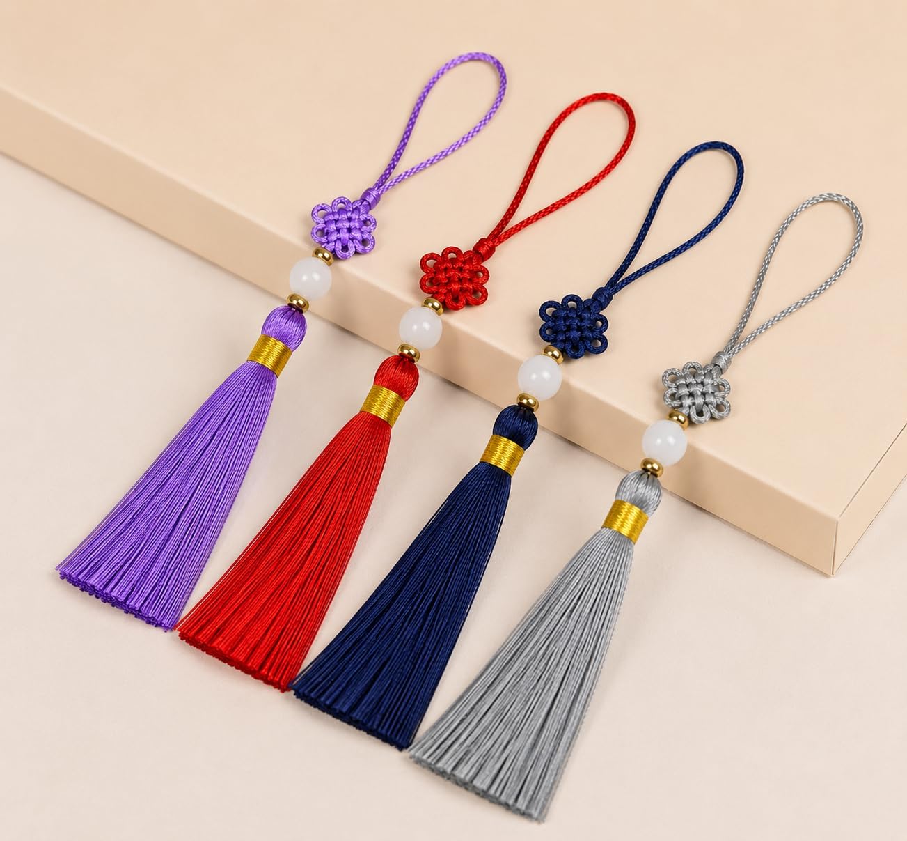 Modern Hanbok Korean Norigae Red Knot Tassel Charm Ornament | Handmade decorative hanging accessory for bags, keychains and gift packaging traditional cultural-inspired design piece