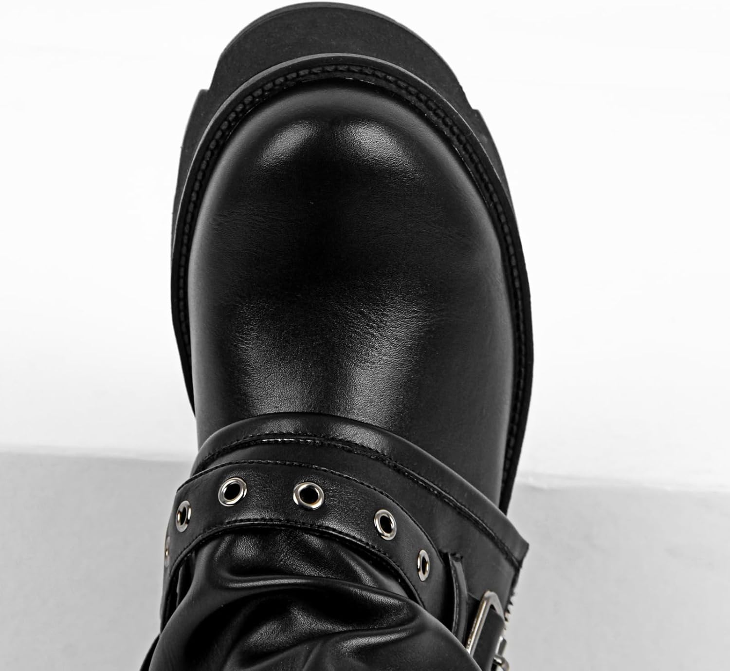 Only maker Women’s Platform Ankle Boots – Punk Block Heel Booties with Fold-Over Design, Straps Buckles Grommet Zipper Detail