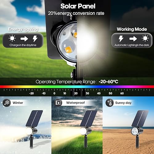 Miniatura 3 de SUNLONG Focos solares para exteriores, impermeables, ip65, luces solares cálidas para exteriores, para pasarela, patio, camino, jardín, paisaje,