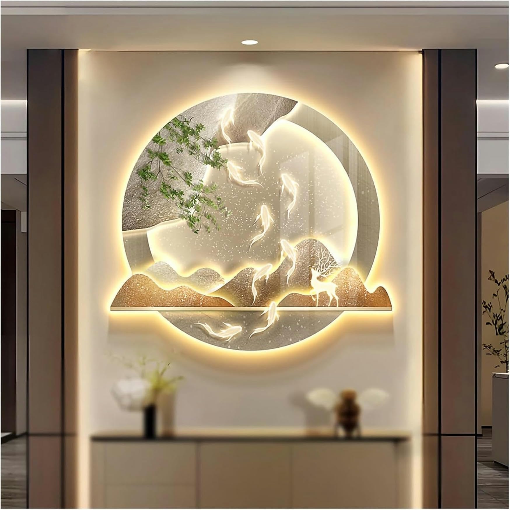 Art pendentif et décoration murale 3D lumineuse or pour maison élégante