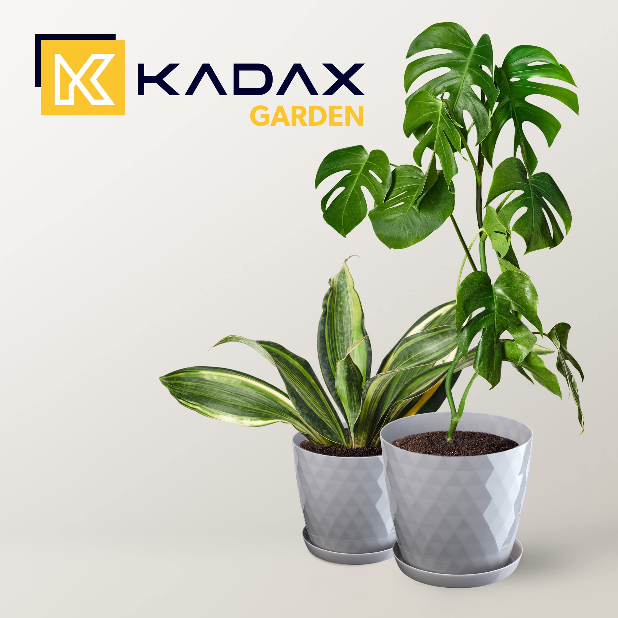 KADAX Pot de Fleurs en Plastique avec Soucoupe, Pot de Plante pour Une Décoration Florale Moderne dans l'espace Interieur (Lot de 3 : Gris, 25 cm)