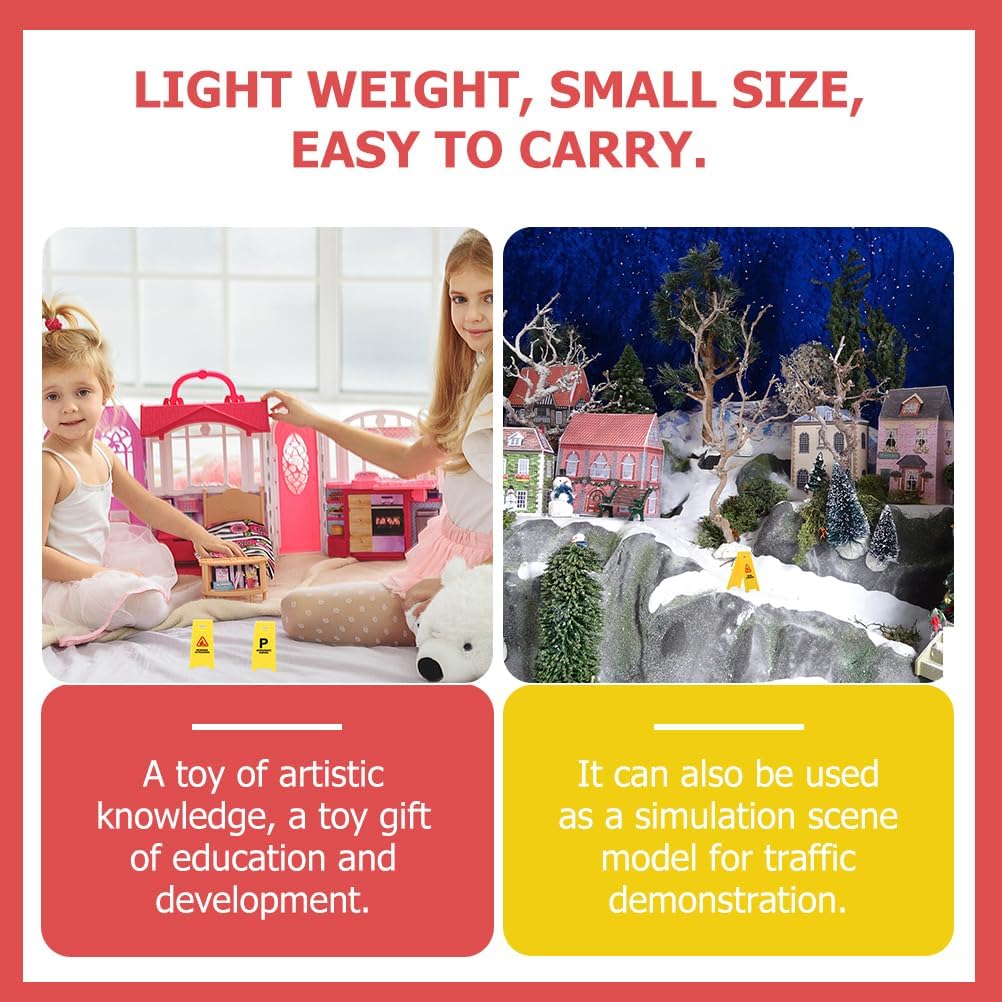 NUOBESTY Mini Traffic Signs Set Mini Traffic Cones Construction Toys Plastic Street Yellow Warning Stop Signs Tiny Trash can Playset Safety Education Toy for Kids Party Favors 25pcs