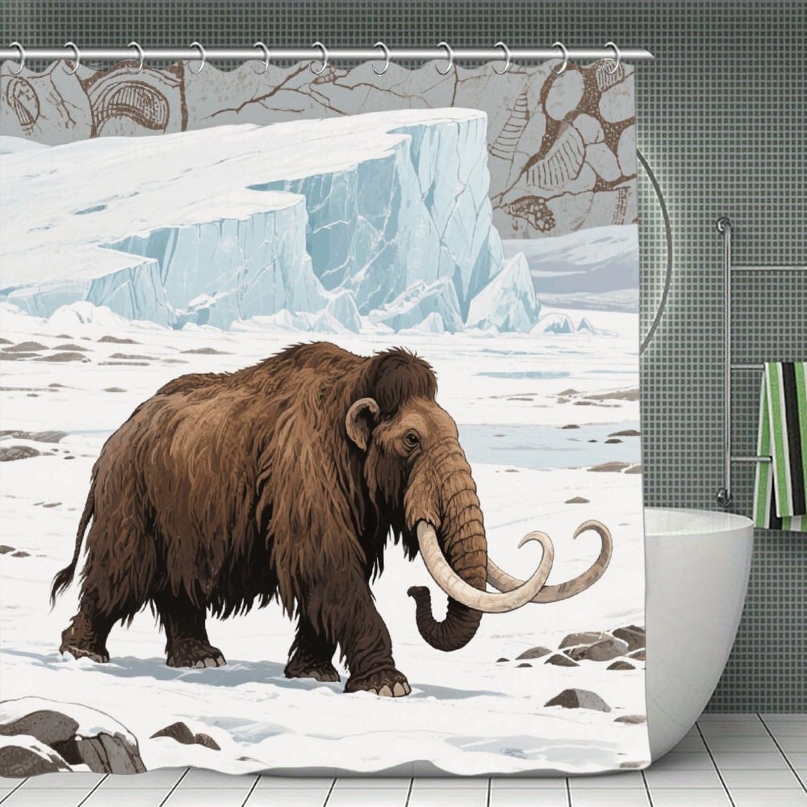 VstaDank Mammoth Shower Curtain Waterproof Bathroom Shower Curtain with C Type Hooks Soft Lightweight Shower Curtains Liner Washable Polyester Cloth Shower Liner 71x71 Inch