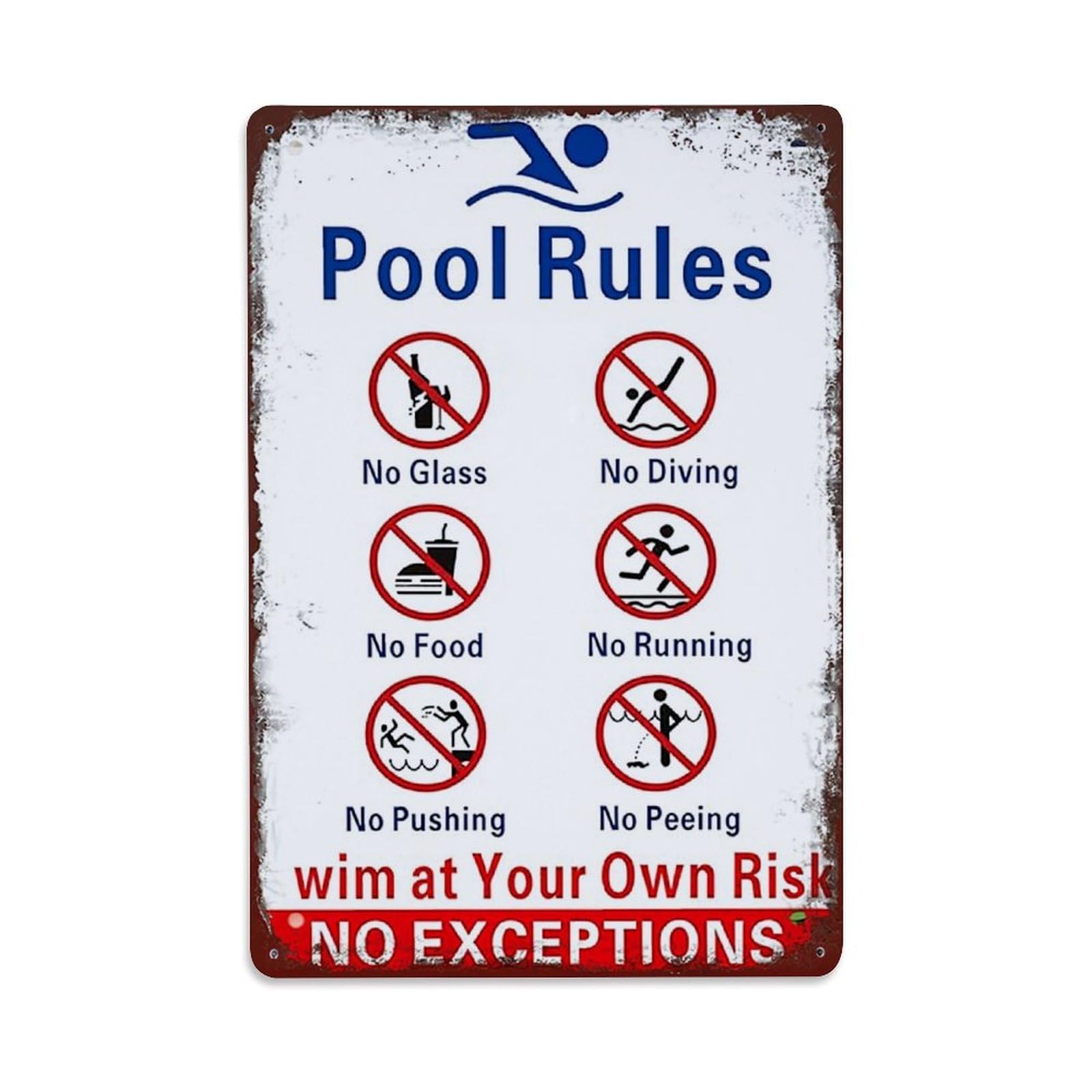 Nestemfo Vintage Pool Rules Sign Pattern Print_1 Tin Sign Metal Sign, Living Room,Bar, Home, Bedroom Wall Decor,Retro Metal Poster 8X12 Inches
