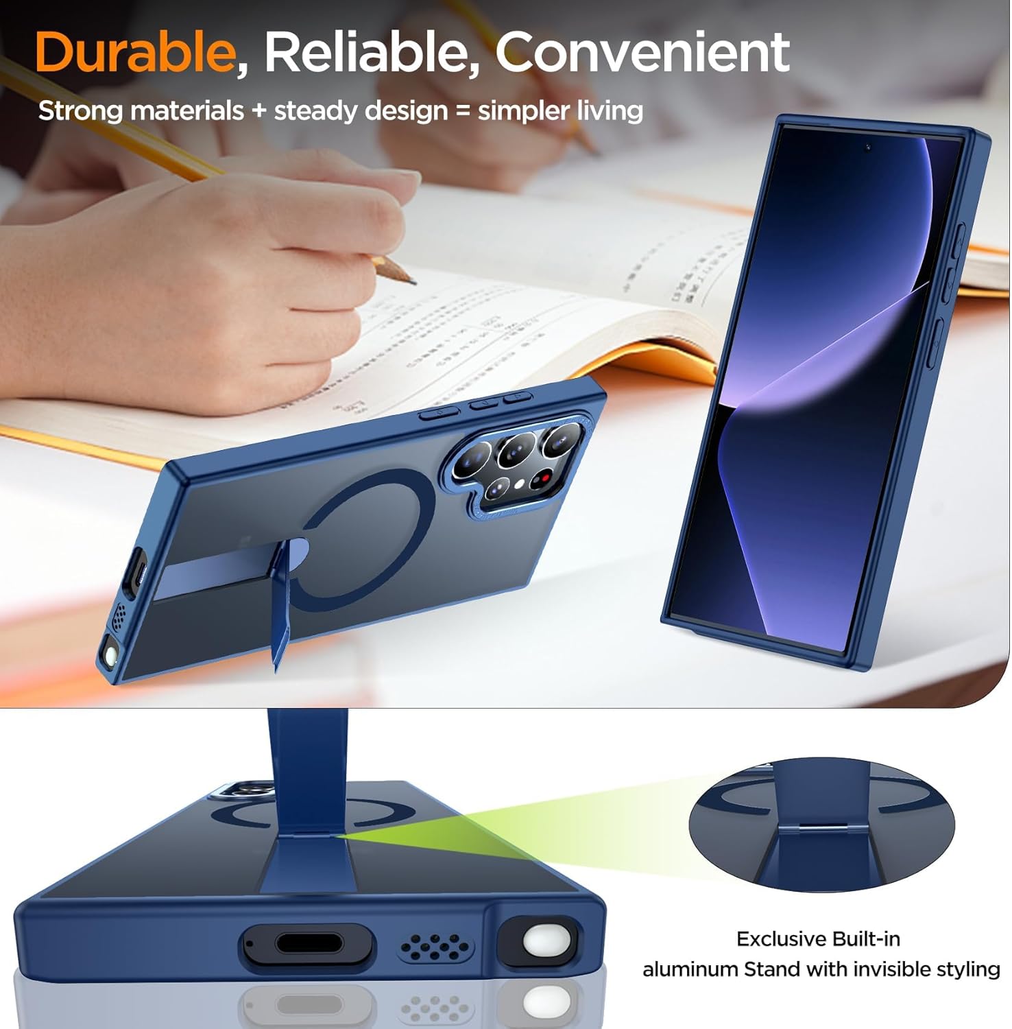 Magnetic Stand for Samsung Galaxy S22 Ultra Case 6.8", Build in Kickstand [Military Drop Protection] [Compatible with MagSafe] Strong Magnetic Shockproof Protective for S22 Ultra Case (Blue) - Image 2