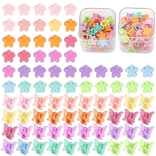 SuPoo 80 accesorios para el cabello con mariposas y flores mini clips, pequeñas garras coloridas para niñas, bebés, niños pequeños, estilo Y2K