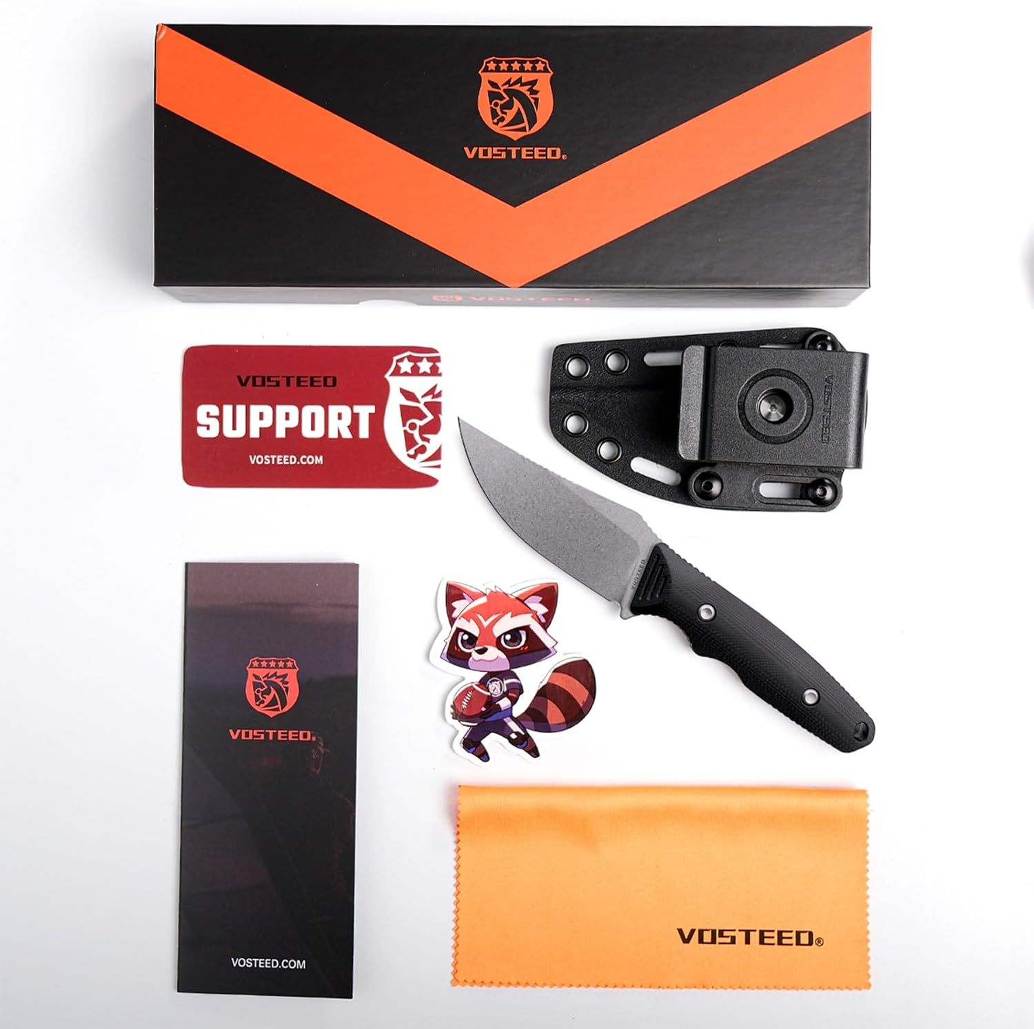 Vosteed H-Back EDC Fixed Blade Knife - 2.92" Nitro-V Blade with Sheath, Stonewash - Black G10 Handle with S.O.A.R. Clip for Camping, Survival Knives - D0404
