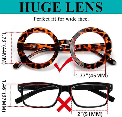 Miniatura 2 de LUR Gafas de lectura redondas de gran tamaño para mujer, paquete de 4 unidades, marco grande + 2.75 Paquete de 4 colores variados.,Paquete de 6