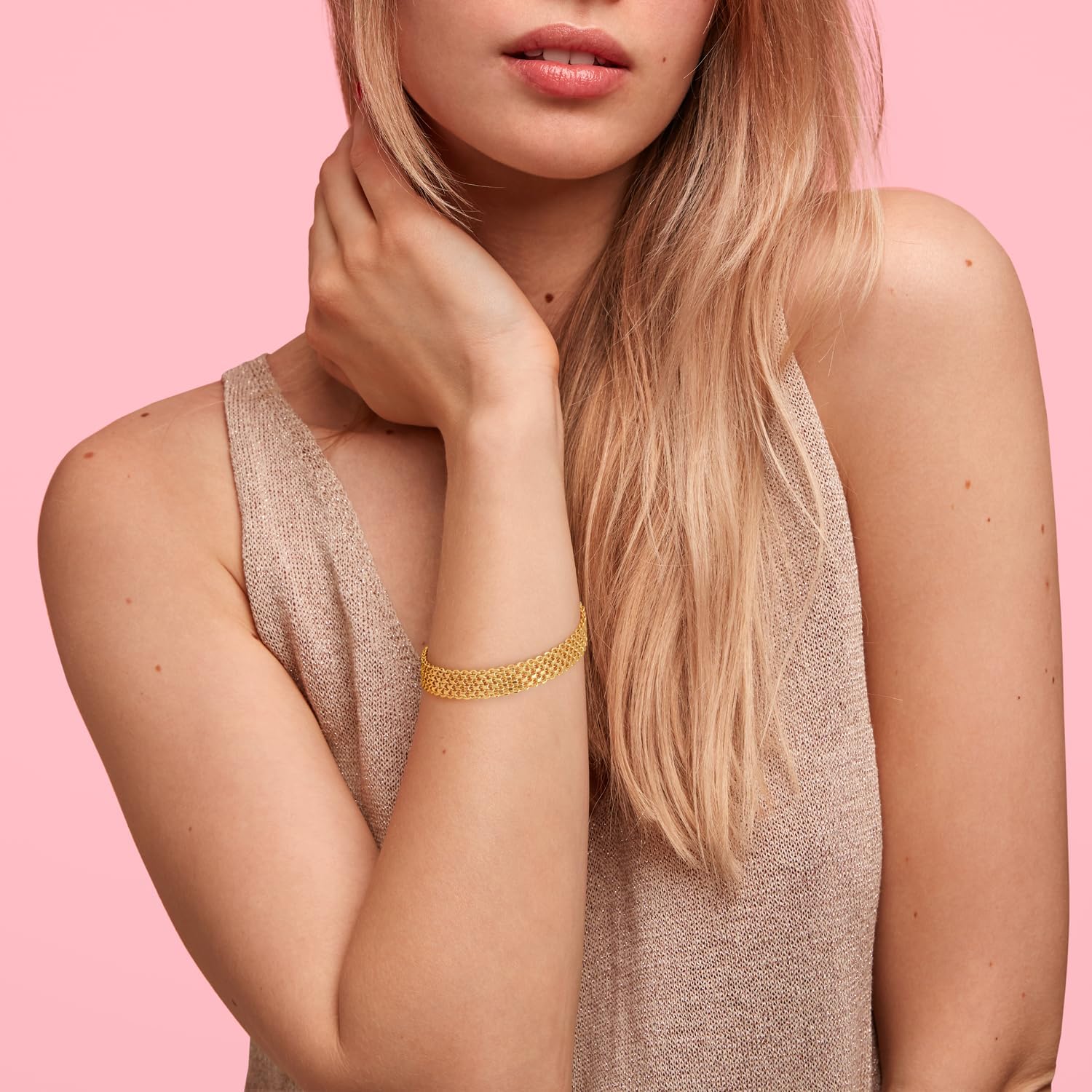 14K Gold Bracelets for Women 14K Gold Bracelet for Women Mesh Bracelet for Womens Bracelets Mesh Weaving Design Women's Link Chain 6.5/7/7.5/8 inches - Image 3